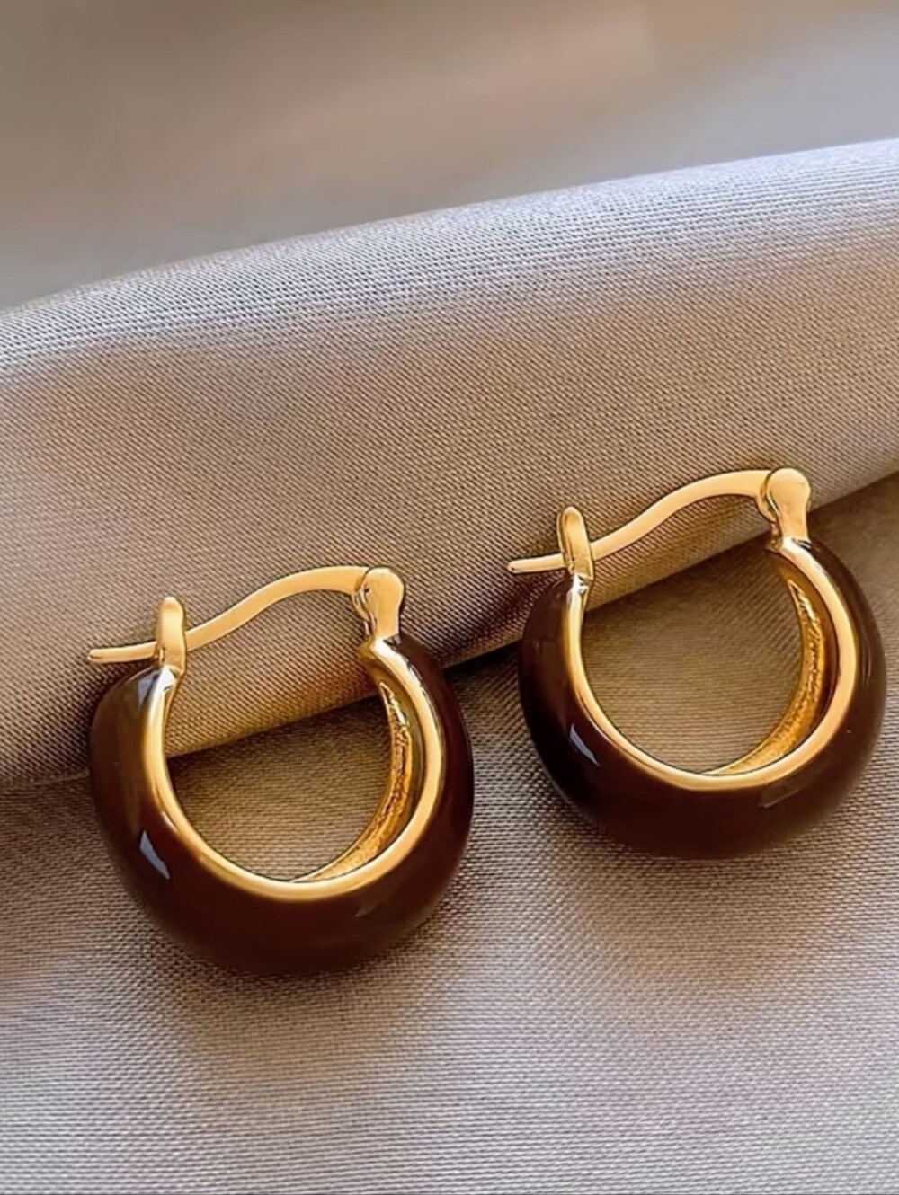 Gold-Tone Brown Hoop Earrings - Classic Women’s Jewelry Minimalist Design